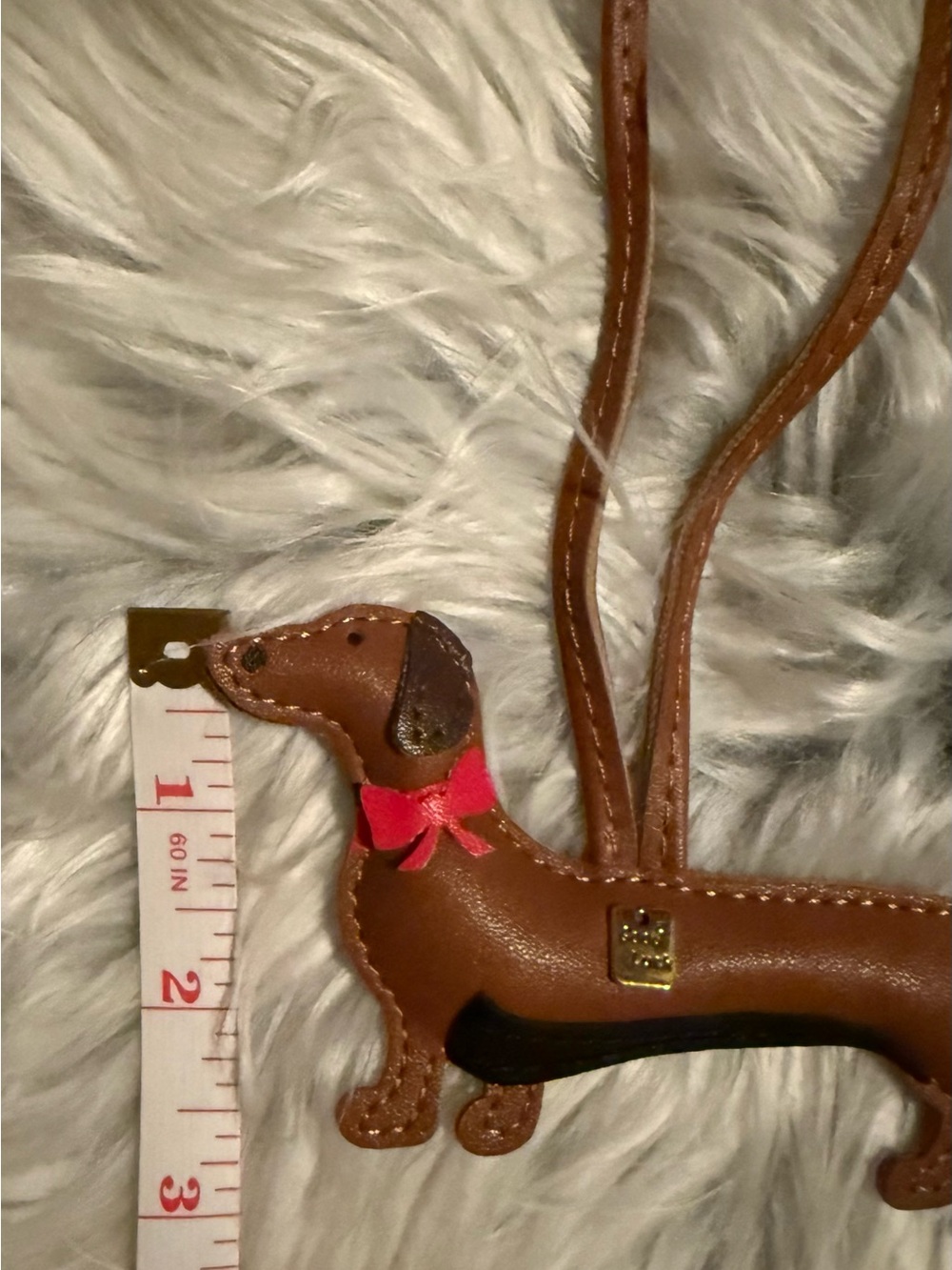 Chocolate/Tan Dachshund Dog Bag Charm with Pink Bow. 🎀 - Picture 2 of 4